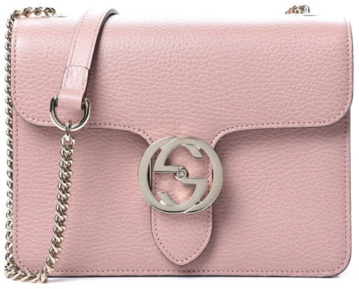 Gucci Interlocking Chain Shoulder Bag Small Light Pink in Pebbled Calfskin  with Silver-tone - US