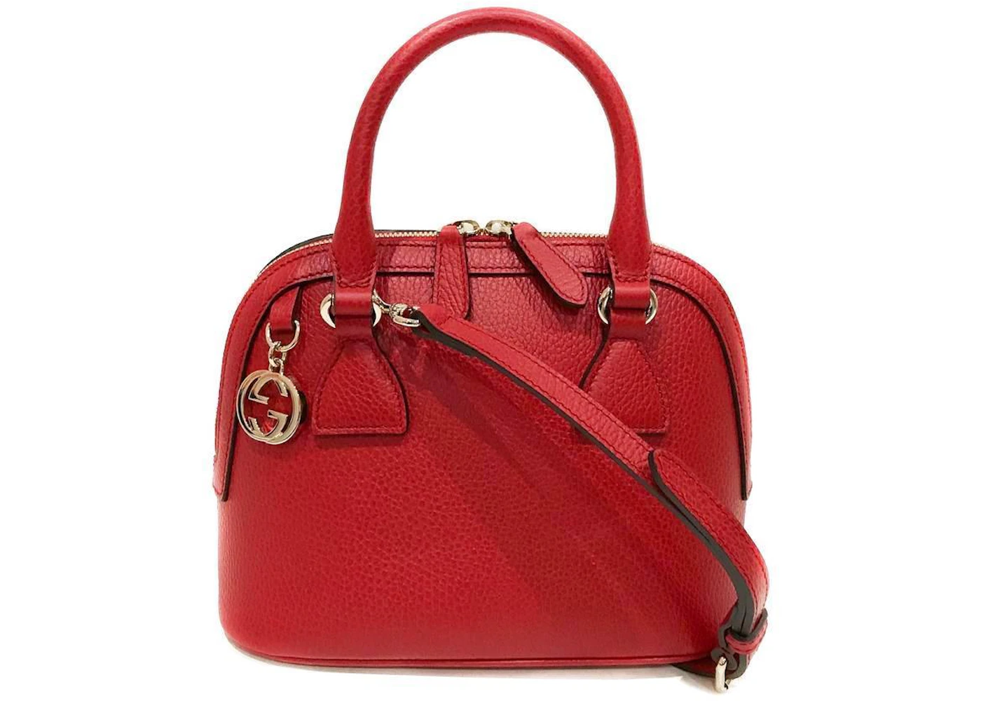 Gucci Dome Crossbody GG Charm Medium Red in Pebbled Calfskin with Gold ...