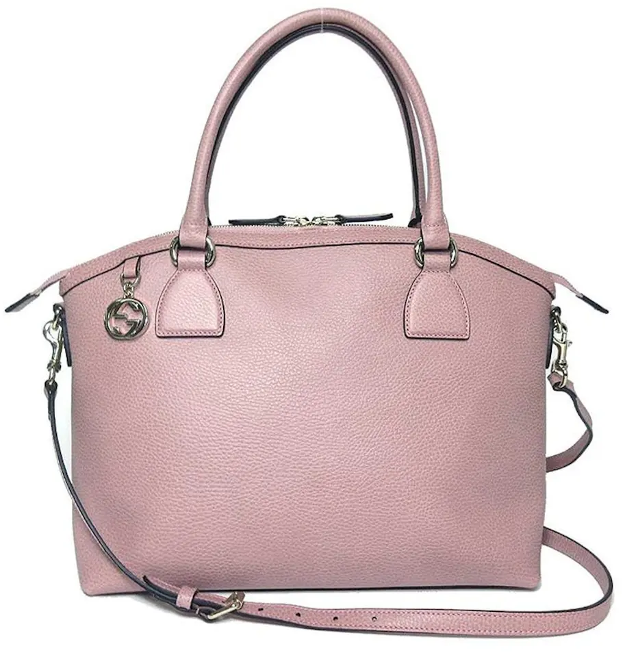Gucci Dome Handbag GG Charm Dusty Pink in Pebbled Calfskin with Silver ...