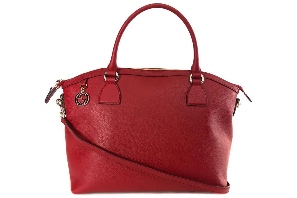 Gucci Dome Handbag GG Charm Red in Pebbled Calfskin with Gold-tone - US