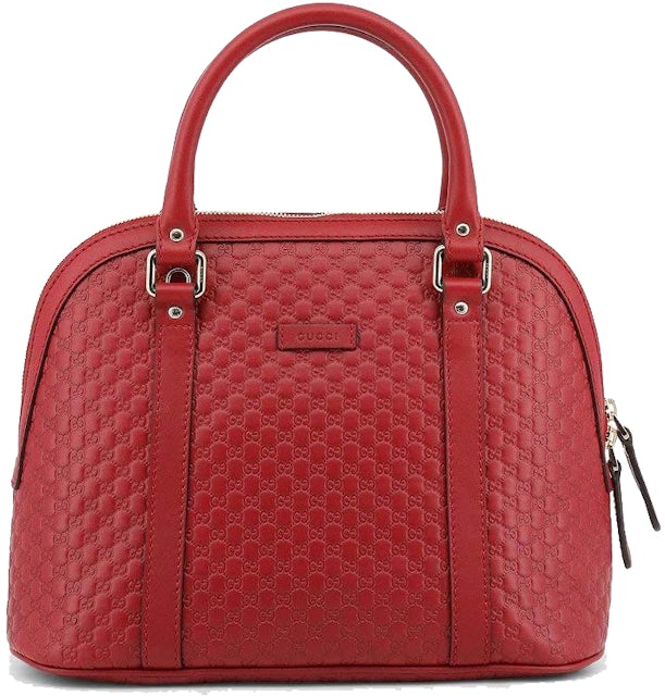 Gucci Dome Satchel Bag Micro GG Red in Leather with Silver-tone - US