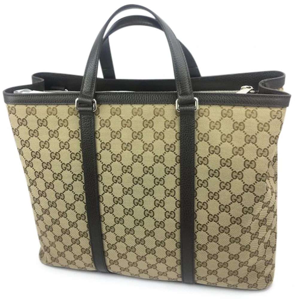 Gucci Donna Tote Large Beige/Ebony in Canvas with Silver-tone - US