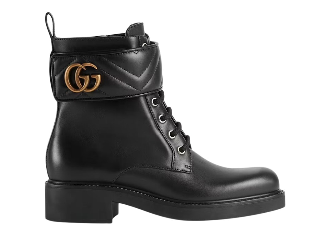 Pre-owned Gucci Double G 40mm Ankle Boot Black Leather In Black/gold