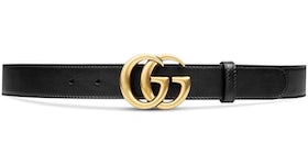 Gucci Double G Brass Buckle Leather Belt Antique Brass Buckle 1 Width Black