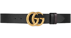 Gucci Double G Brass Buckle Reversible Textured Leather Belt 1.5W Black/Brown