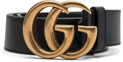 Gucci Double G Wide Leather Belt Antique Brass Buckle 1.5 Width Black ...