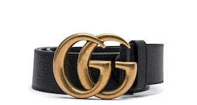 Gucci Double G Gold Buckle Textured Leather Belt 1.5 Width Black