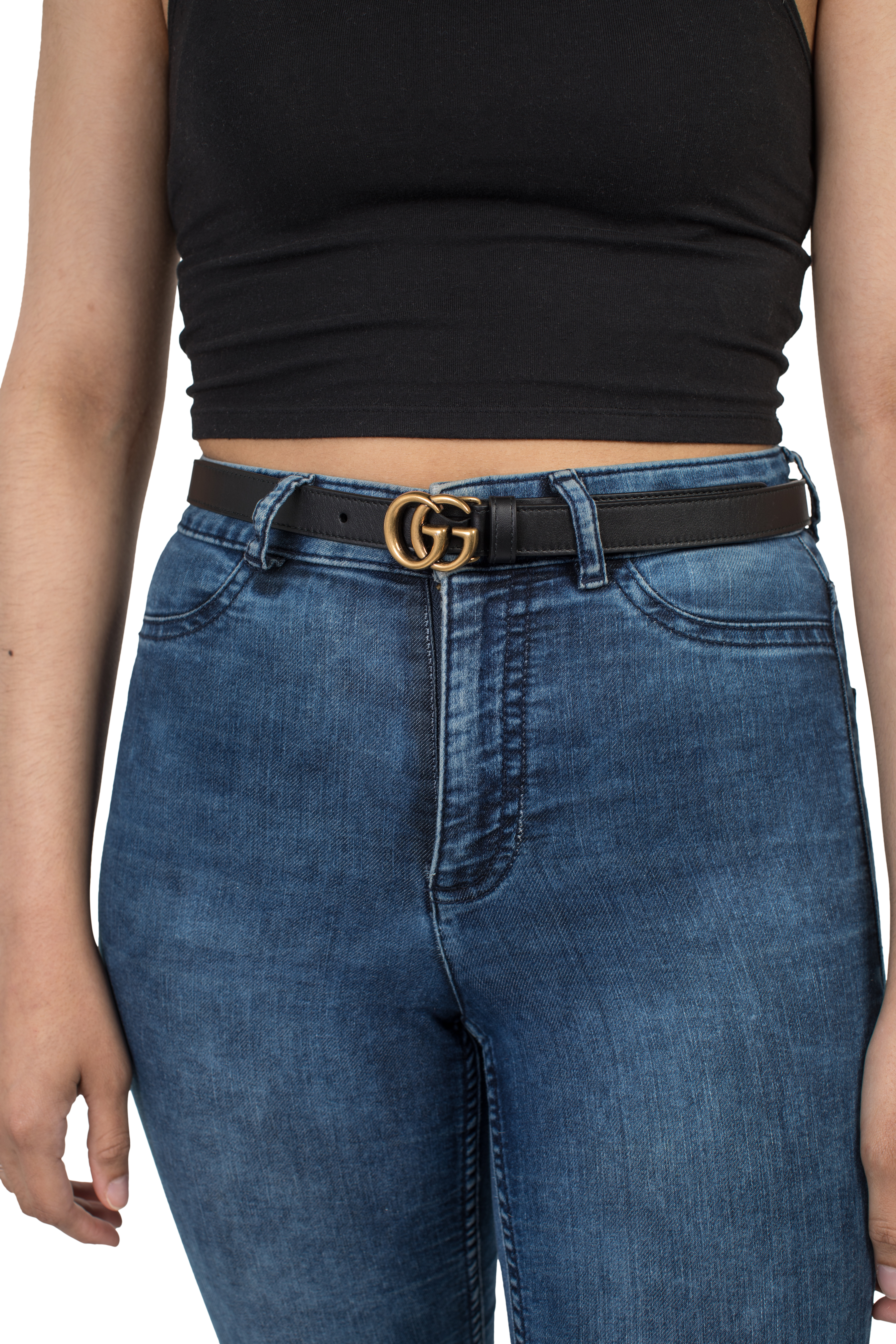 leather belt with double g buckle gucci