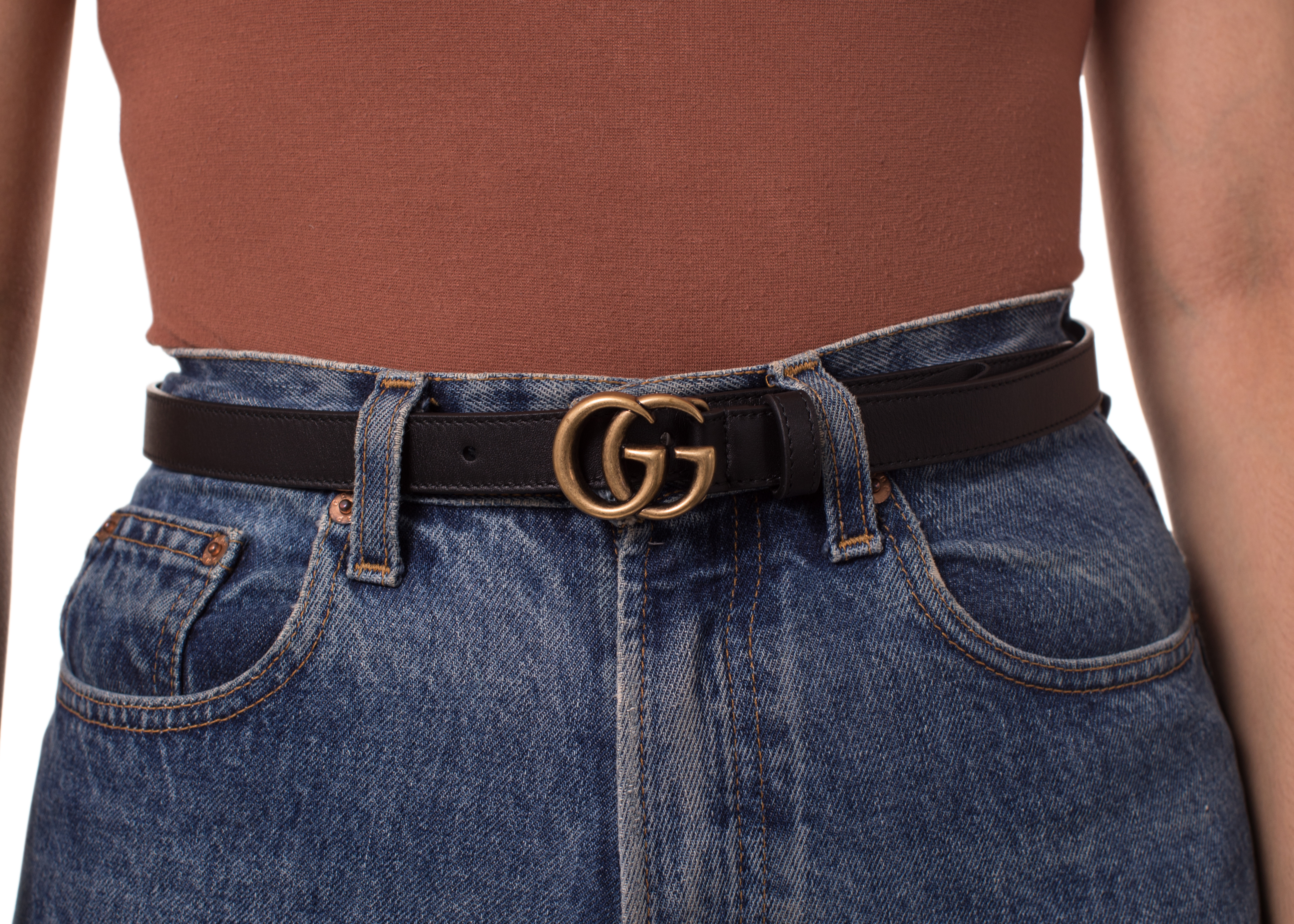 womens leather belt with double g buckle