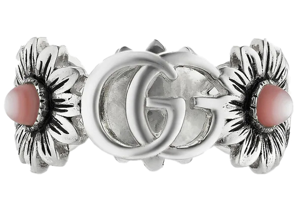 Gucci Double G Flower Ring Pink Pearl Silver