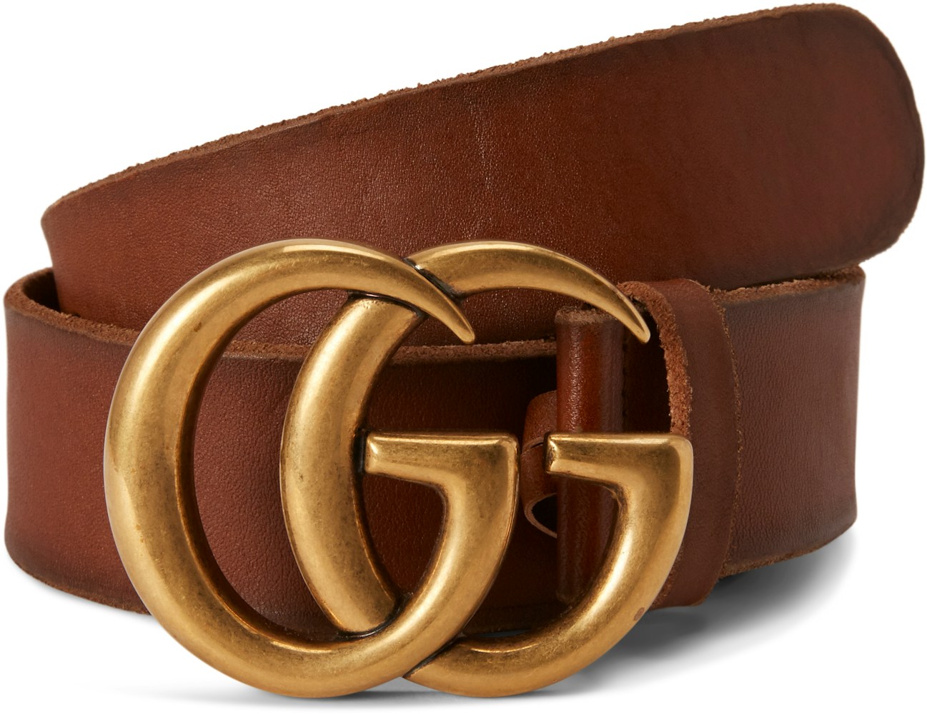Gucci Double G Gold Buckle Leather Belt Width in Leather with Antique