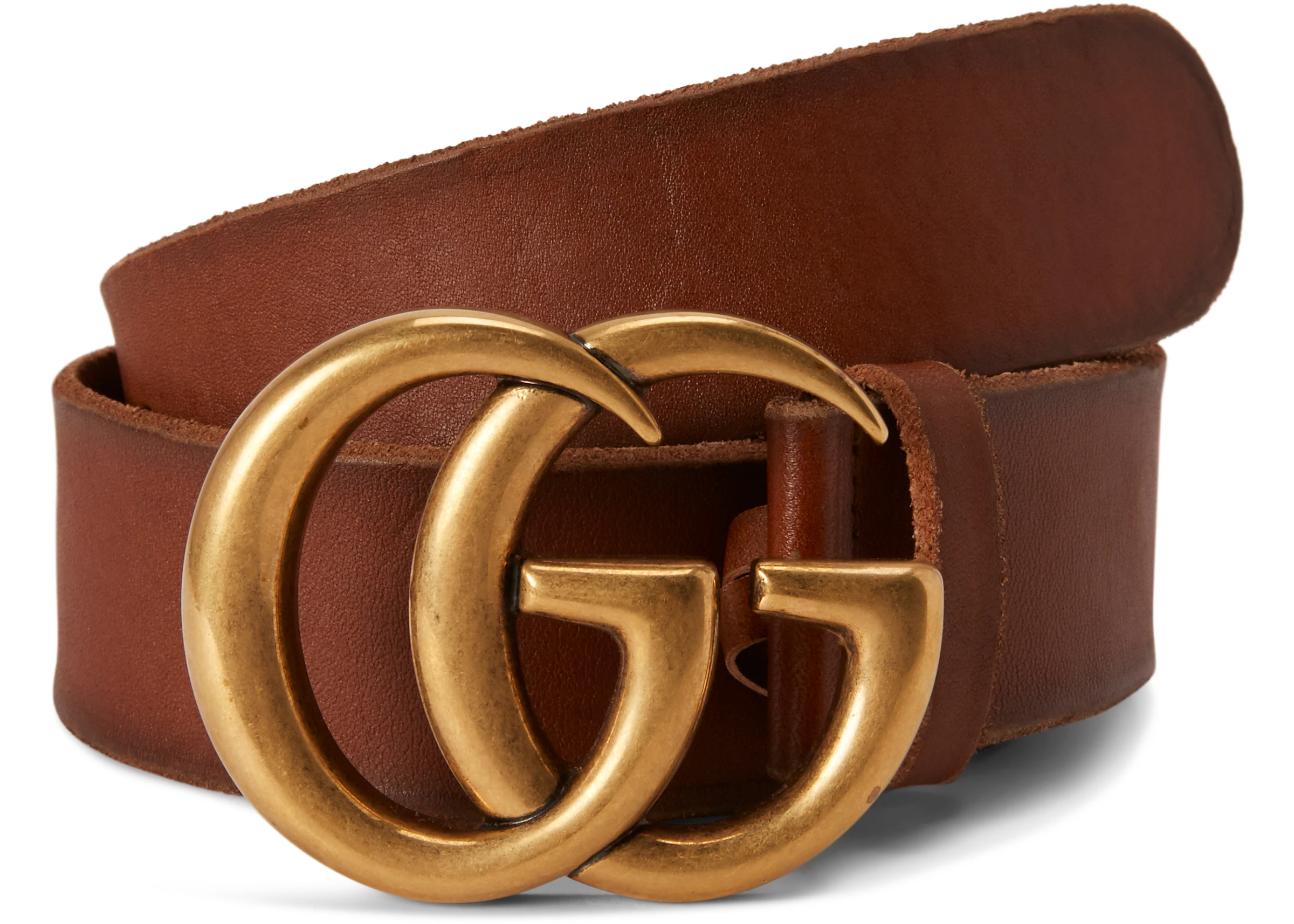 Gucci Double G Gold Buckle Leather Belt  Width Brown in Leather with  Antique Brass - US