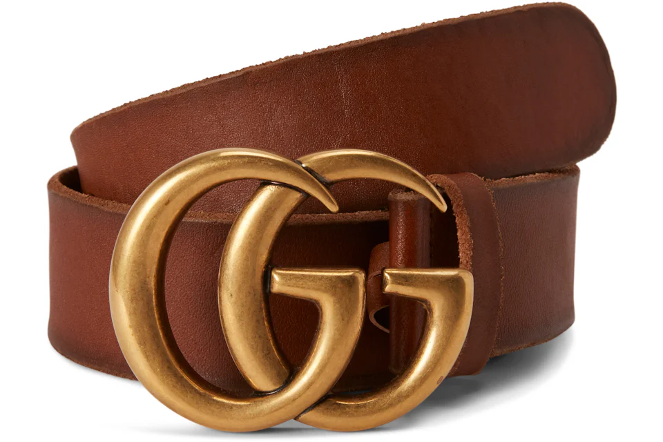 Gucci Double G Gold Buckle Leather Belt 1.5 Width Brown