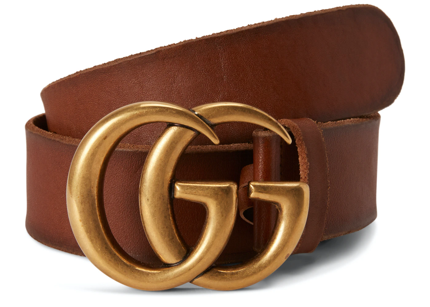 Gucci Double G Gold Buckle Leather Belt 1.5 Width Brown in Leather with Antique Brass