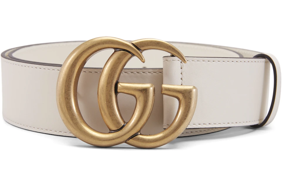 Gucci Double G Gold Buckle Leather Belt 1.5 Width White