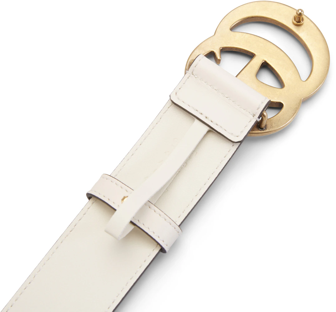Gucci Double G Gold Buckle Leather Belt 1.5 Width White in Leather with ...