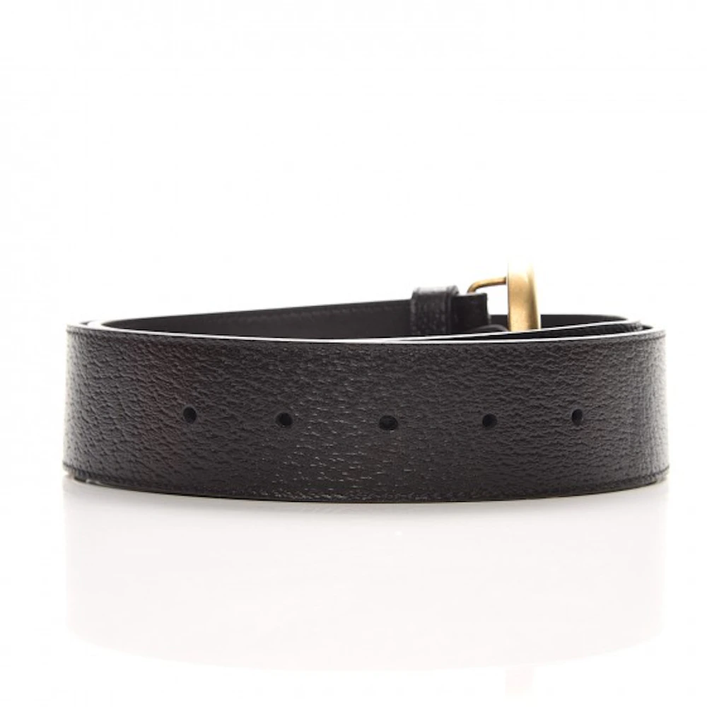 Gucci Double G Gold Buckle Textured Leather Belt 1.5 Width Black in Leather  with Antique Brass - US
