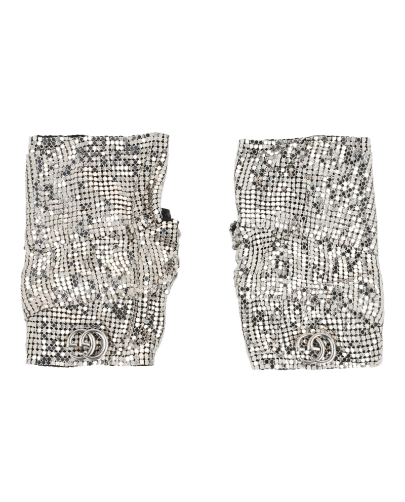 Pre-owned Gucci Women's  Double G Mesh Fingerless Gloves In Silver