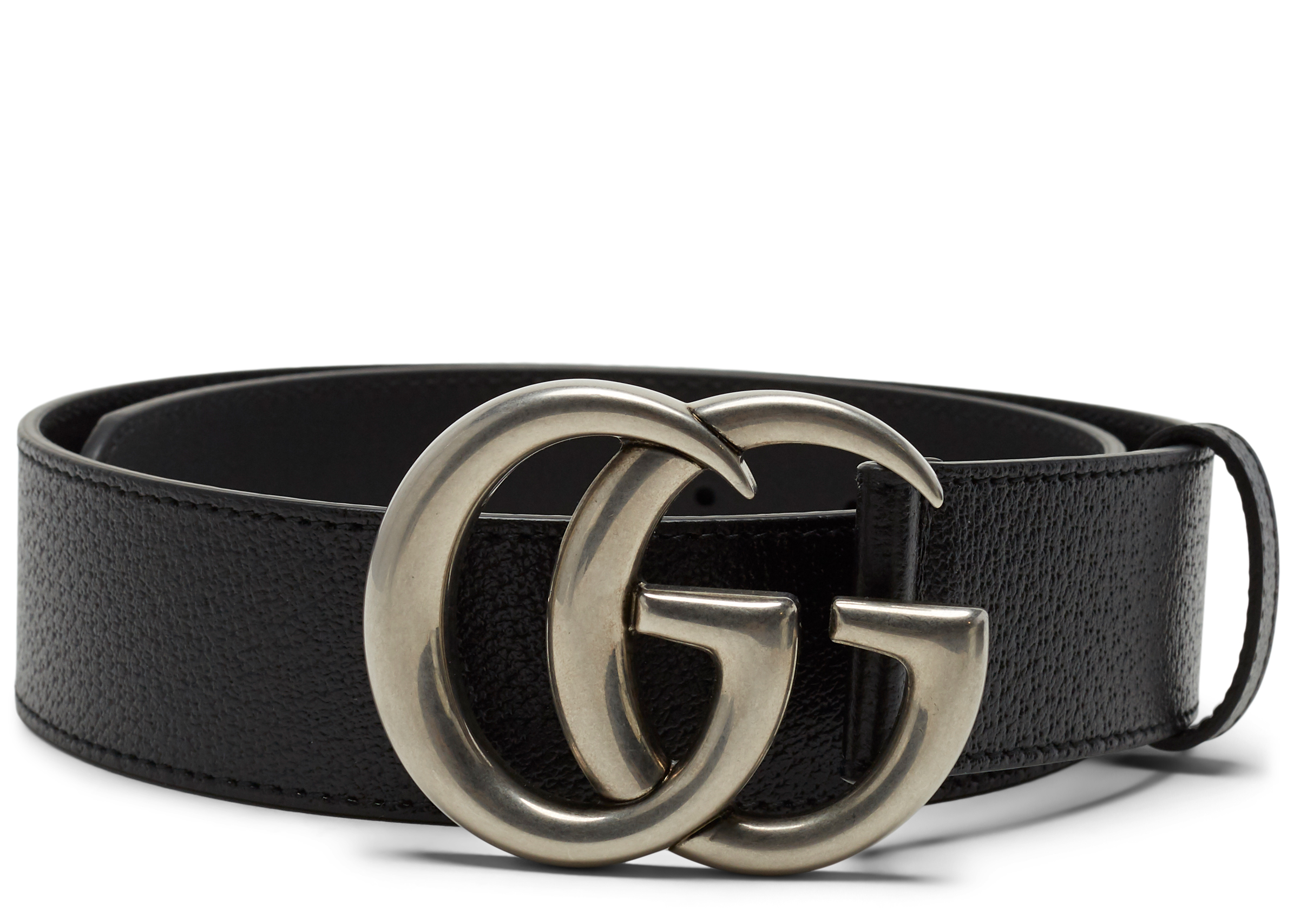 Gucci Double G Silver Buckle Textured Leather Belt 1.5 Width Black