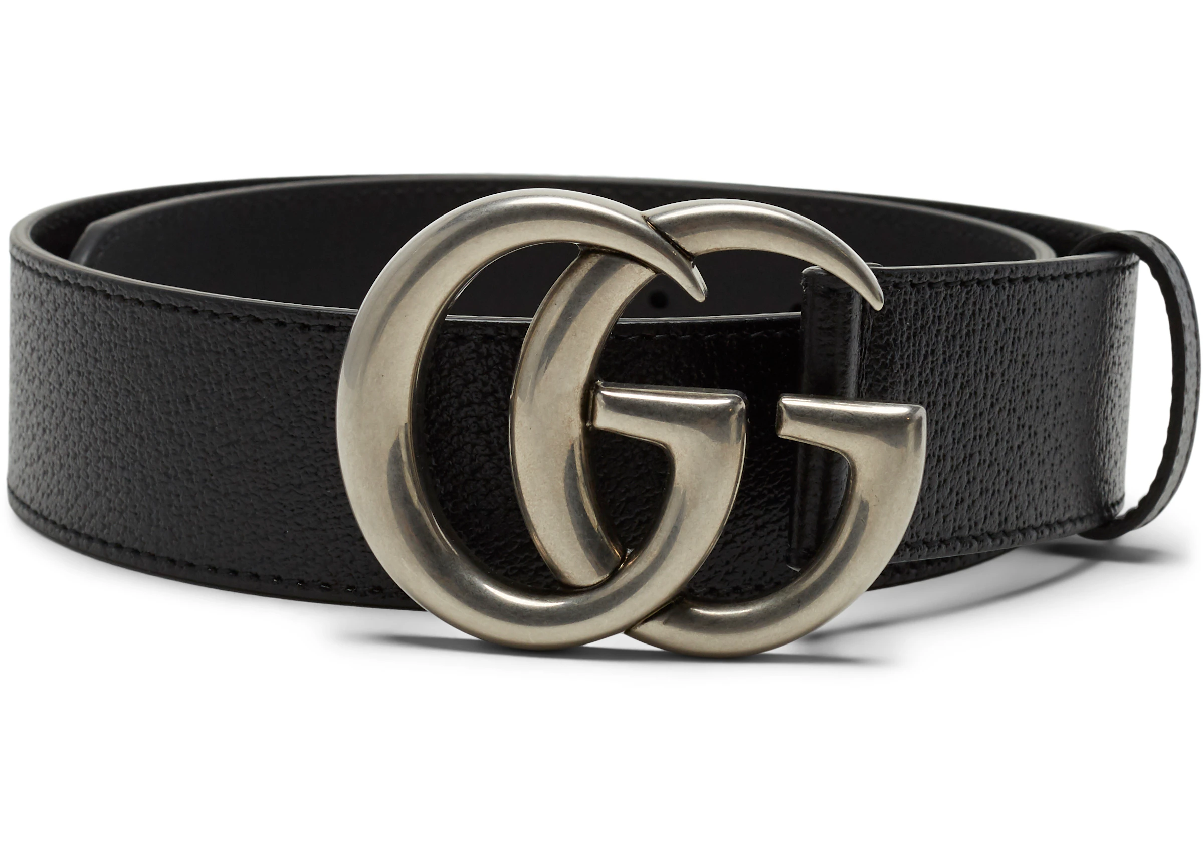zoon ontsmettingsmiddel Luik Gucci Double G Silver Buckle Textured Leather Belt 1.5 Width Black in  Calfskin Leather with Aged Silver-Tone - US