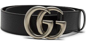 Gucci Double G Silver Buckle Textured Leather Belt 1.5 Width Black