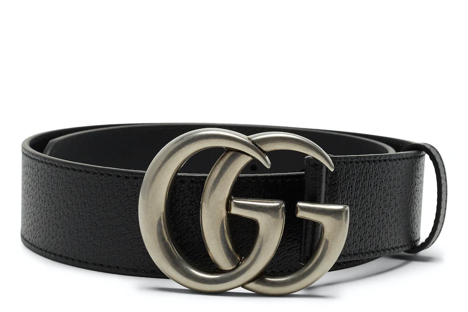Gucci Double G Silver Buckle Textured Leather Belt 1.5 Width Black in ...