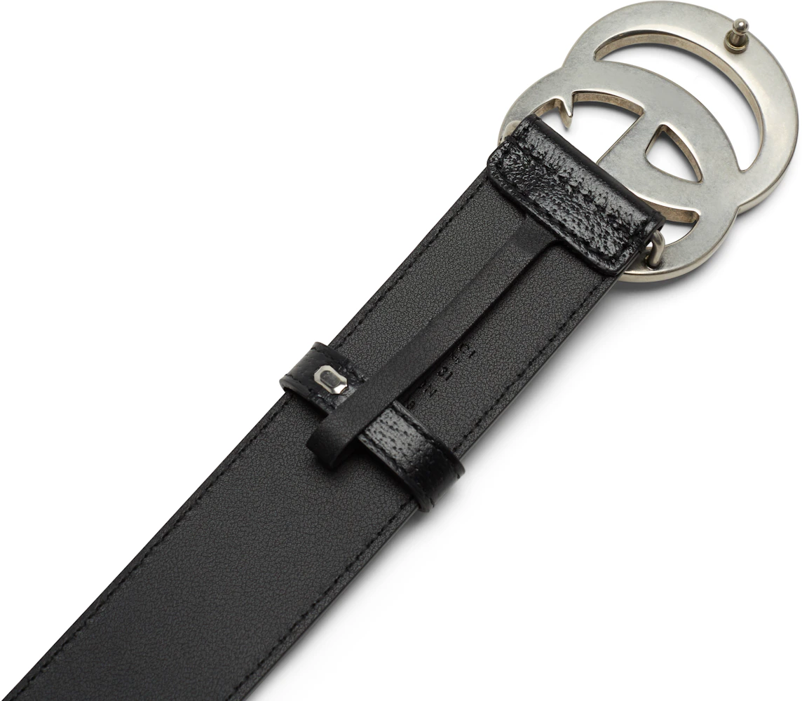 Gucci Double G Silver Buckle Textured Leather Belt 1.5 Width Black in ...