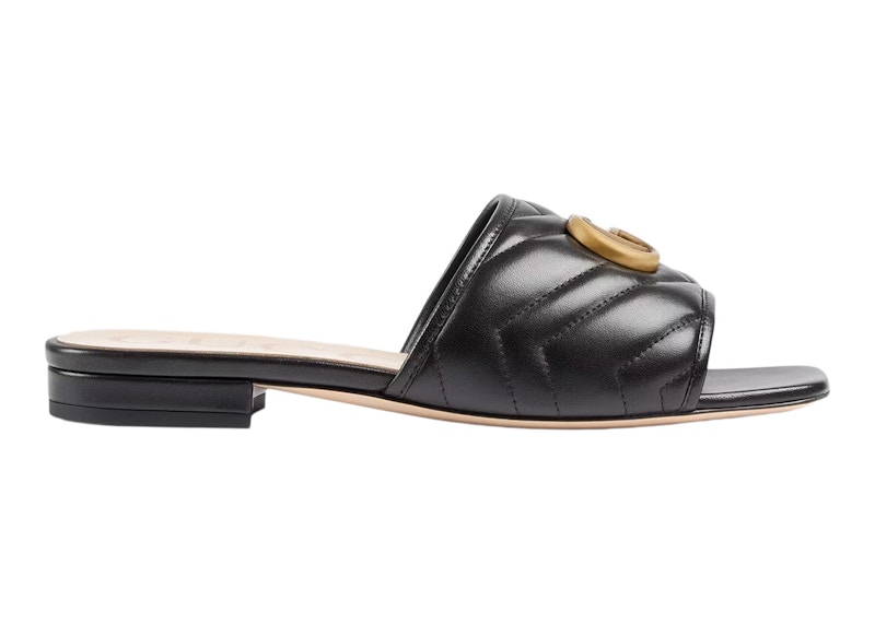 Gucci Double G Slide Sandal Black Leather 646169 BKO60 1000 GB