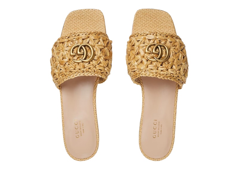 Gucci Double G Slide Sandal Woven Raffia 703626 U4H00 9800 GB