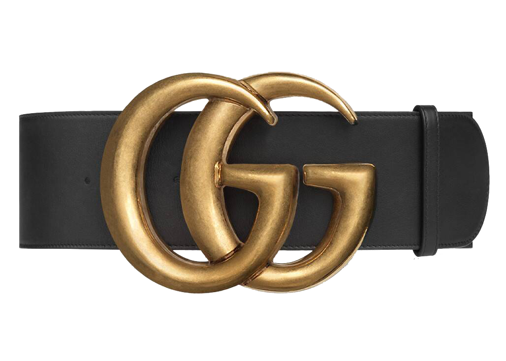 Gucci Double G Wide Leather Belt Antique Brass Buckle 2.75 Width Black