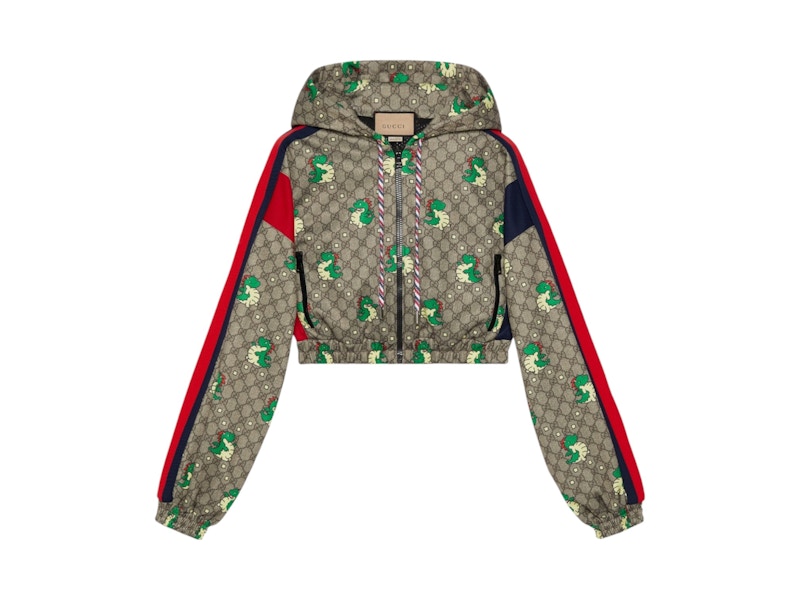 【GUCCI】Interlocking Print Half-Zip Crop Long Sleeve Gucci Dragon Print Cropped Jersey Jacket (Women's) Ebony - US