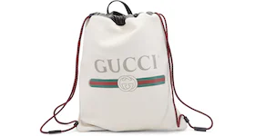 Gucci Drawstring Backpack Vintage Logo White