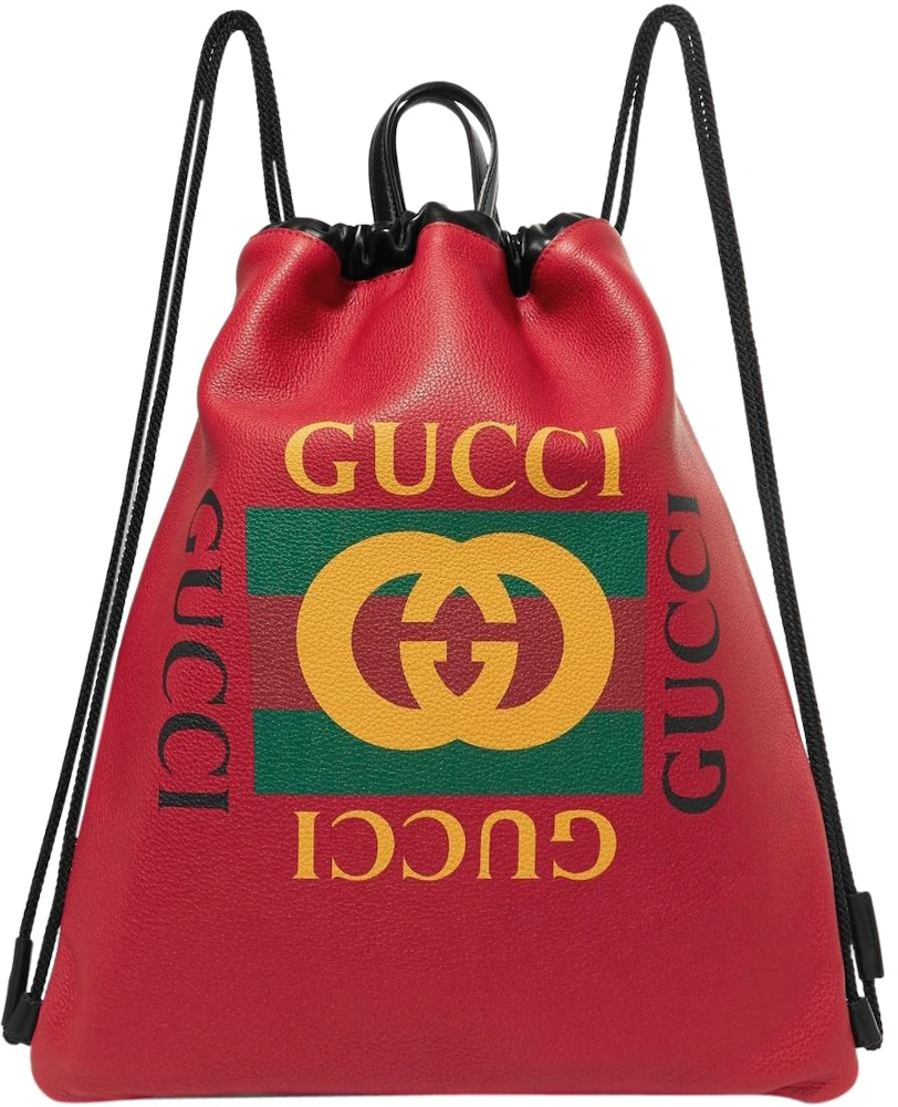 Gucci Drawstring Print Red Multicolor in Leather - US