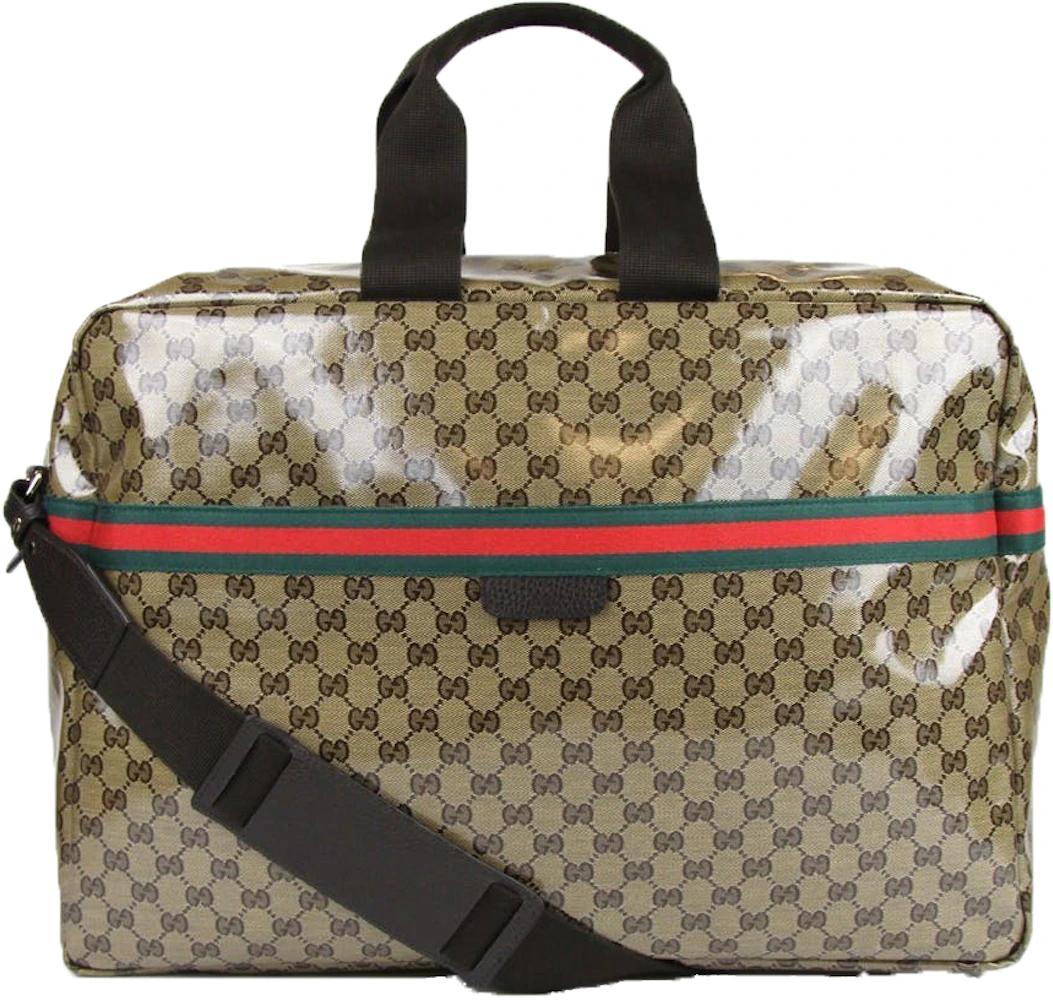 Large duffle bag with Web in Beige GG Canvas