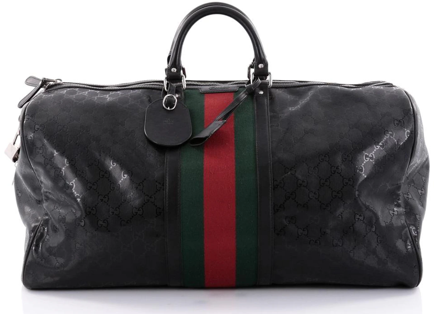 GUCCI GG BLACK LEATHER Zip Convertable DUFFLE Weekend TRAVEL