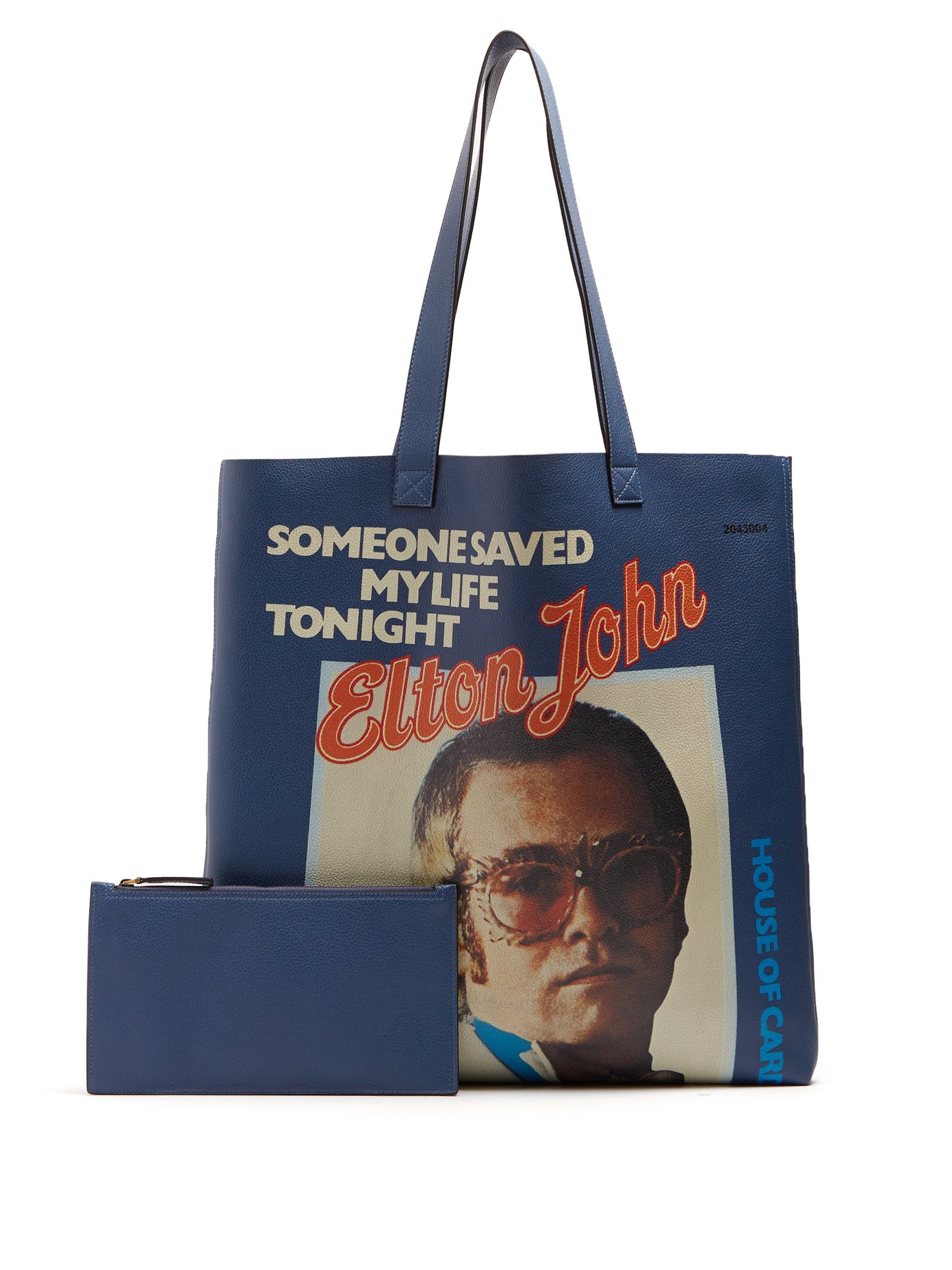 Gucci Elton John Tote Someone Saved My Life Tonight Vinyl EP Cover With Pouch Blue in Pebbled Calfskin with Gold tone DE