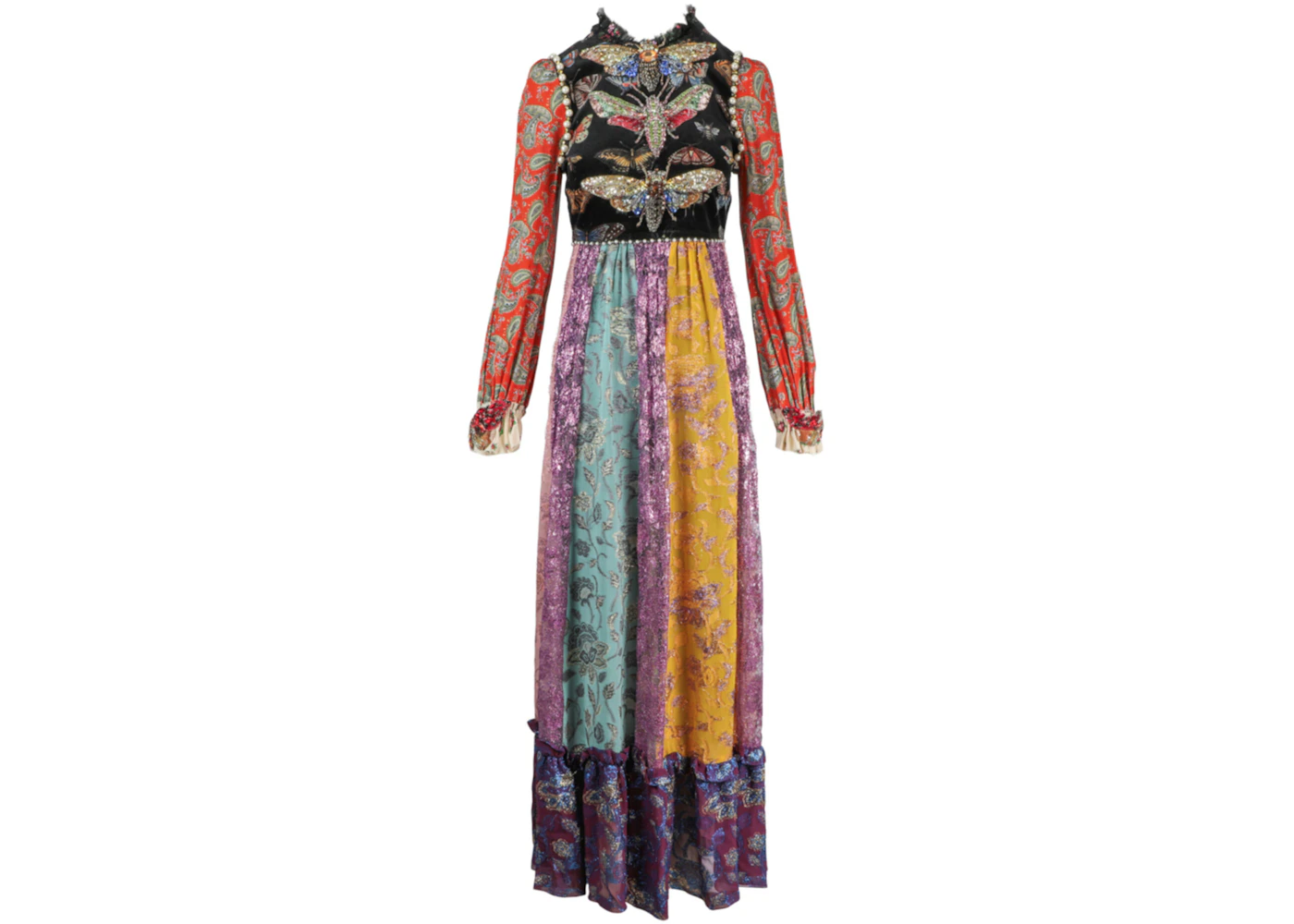 Gucci Embroidered Long Sleeve Maxi Dress Multi - US Gucci Embroidered Long Sleeve Maxi Dress Multi - US