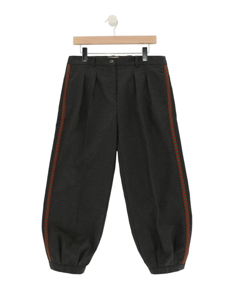 Pre-owned Gucci Embroidered Wool Trousers In Dark Grey In Gray
