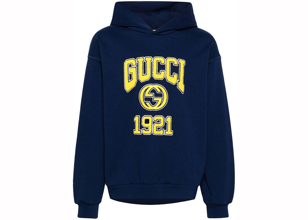 Pre-owned Gucci Embroidery Logo Hoodie Navy Blue