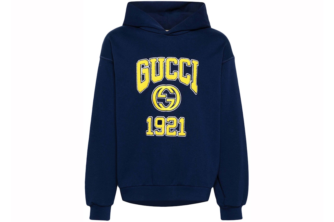 Pre-owned Gucci Embroidery Logo Hoodie Navy Blue