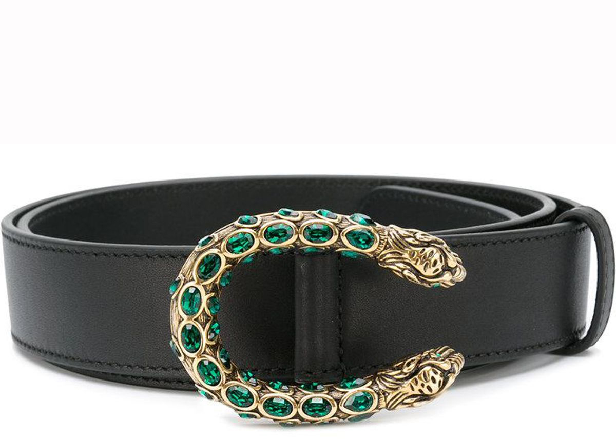 leather belt with crystal dionysus buckle