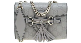 Gucci Emily Chain Shoulder Bag Guccissima Mini Gray