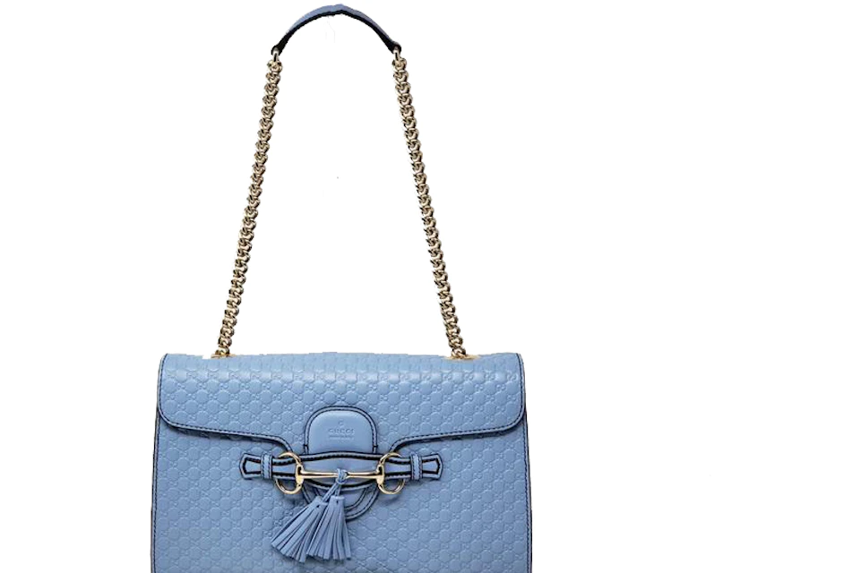 Hover Schrijf op Ongewapend Gucci Emily Shoulder Bag Medium Guccissima Blue in Leather with Silver-tone  - US