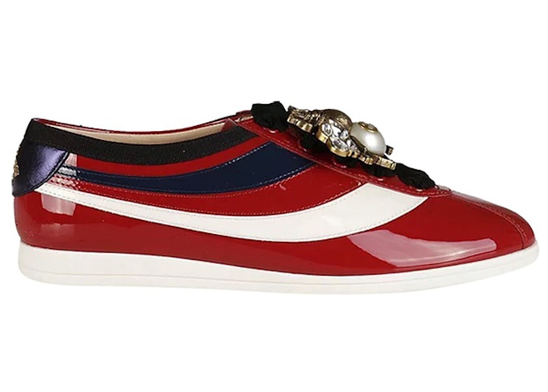 Pre-owned Gucci Falacer Patent Leather Sneaker Red Vernice Crystal (women's) In Red/vernice Crystal