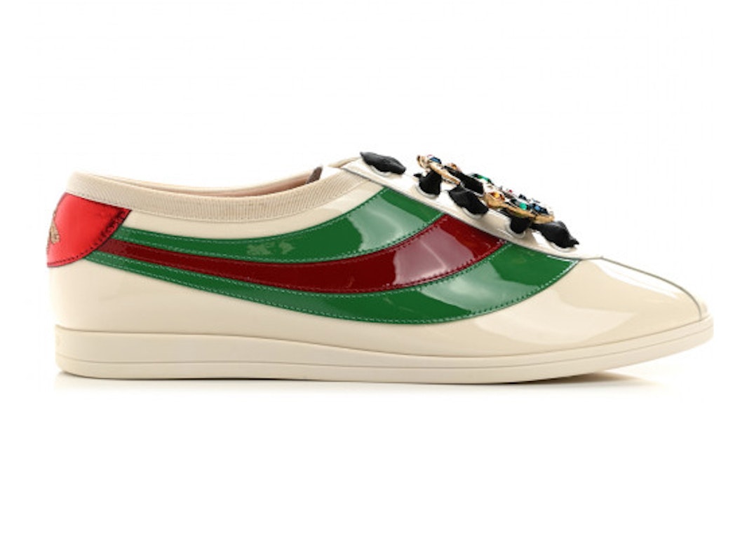 Pre-owned Gucci Falacer Patent Leather Sneaker White Red Crystal (women's) In White/red
