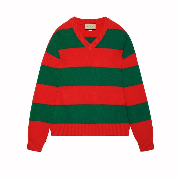 Pre-owned Gucci Felted Wool Striped Sweater Red/green