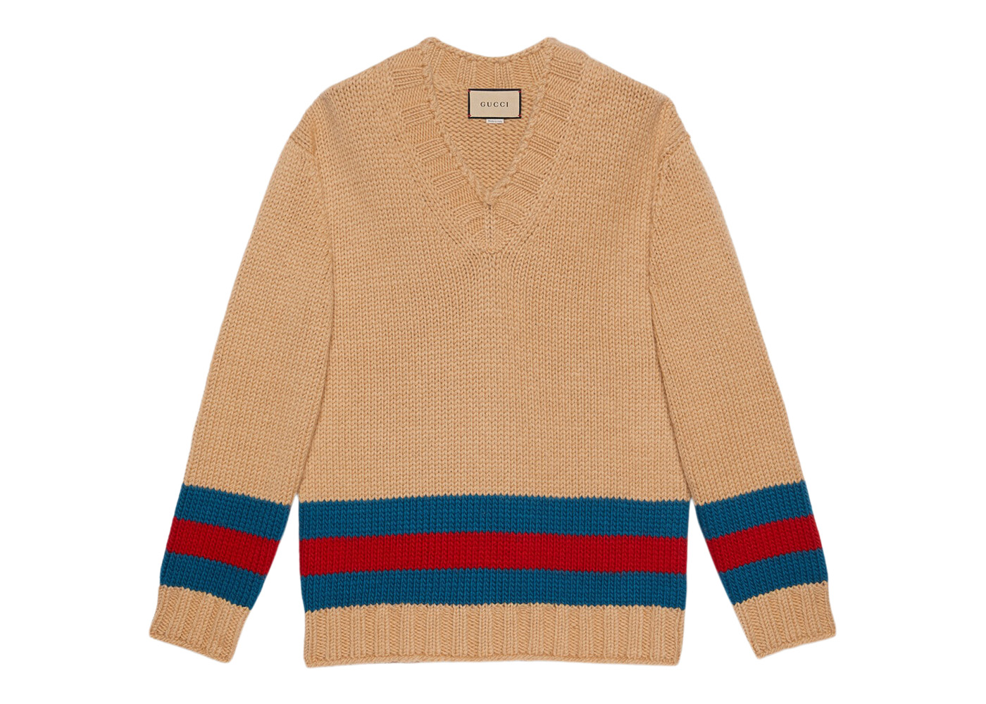 Gucci Fine Mohair Wool Webbed Sweater Camel/Red/Green Men's - SS23