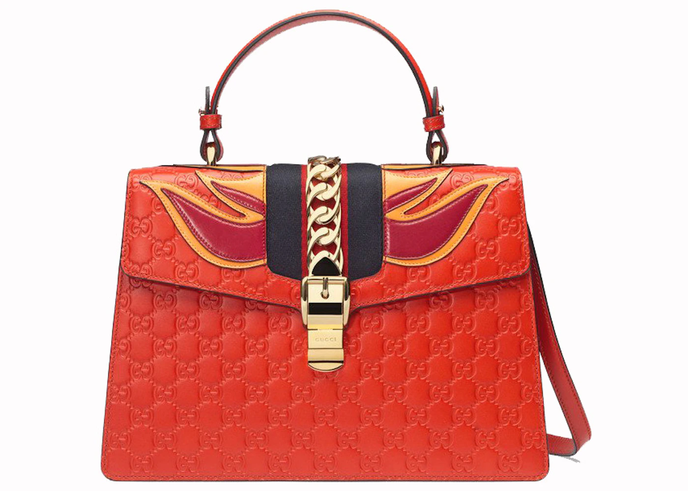 Gucci Flame Sylvie Top Handle Guccissima Orange in Leather with Gold ...