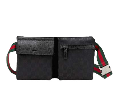 Gucci Flap Belt Bag GG Web Strap Black 