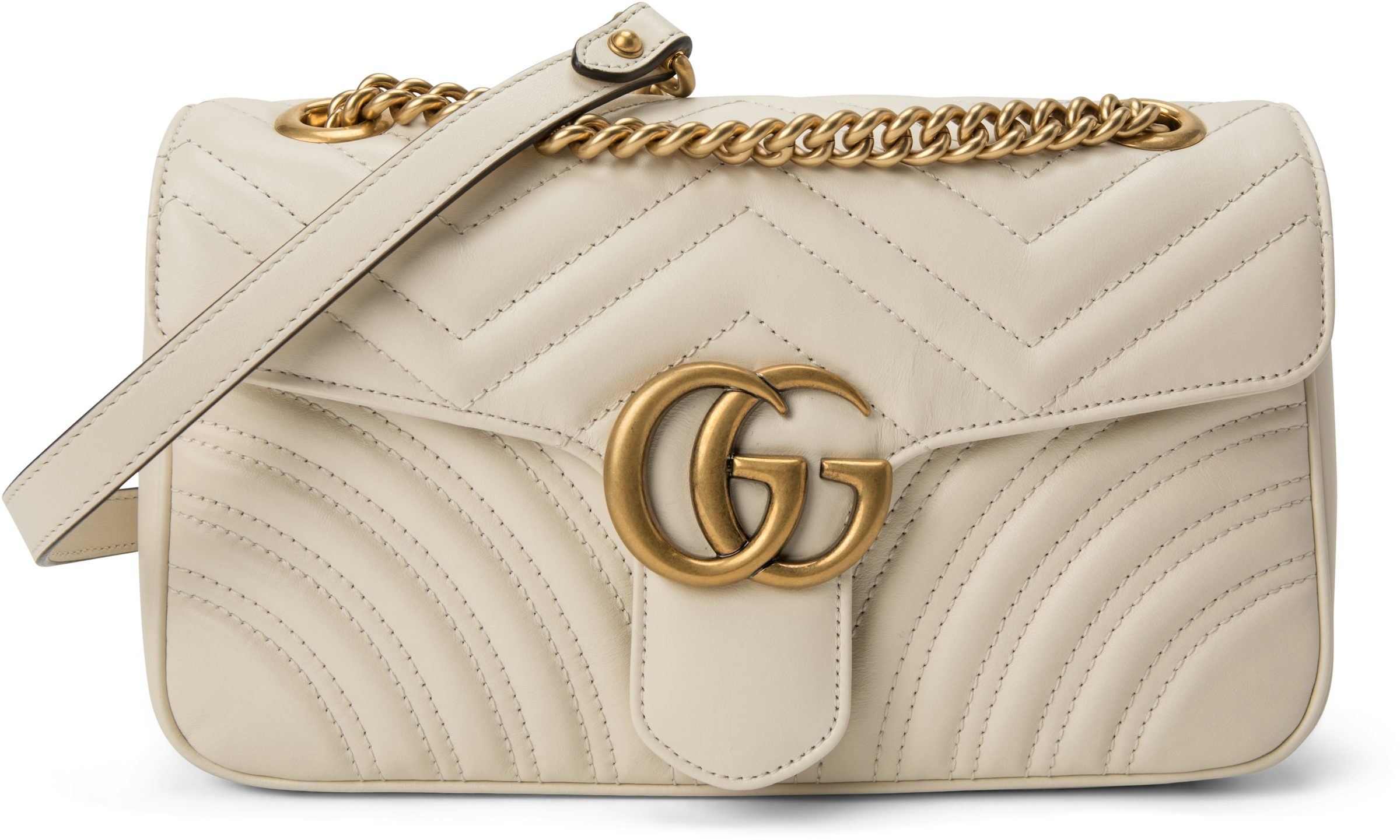 White Leather GG Marmont Small Shoulder Bag